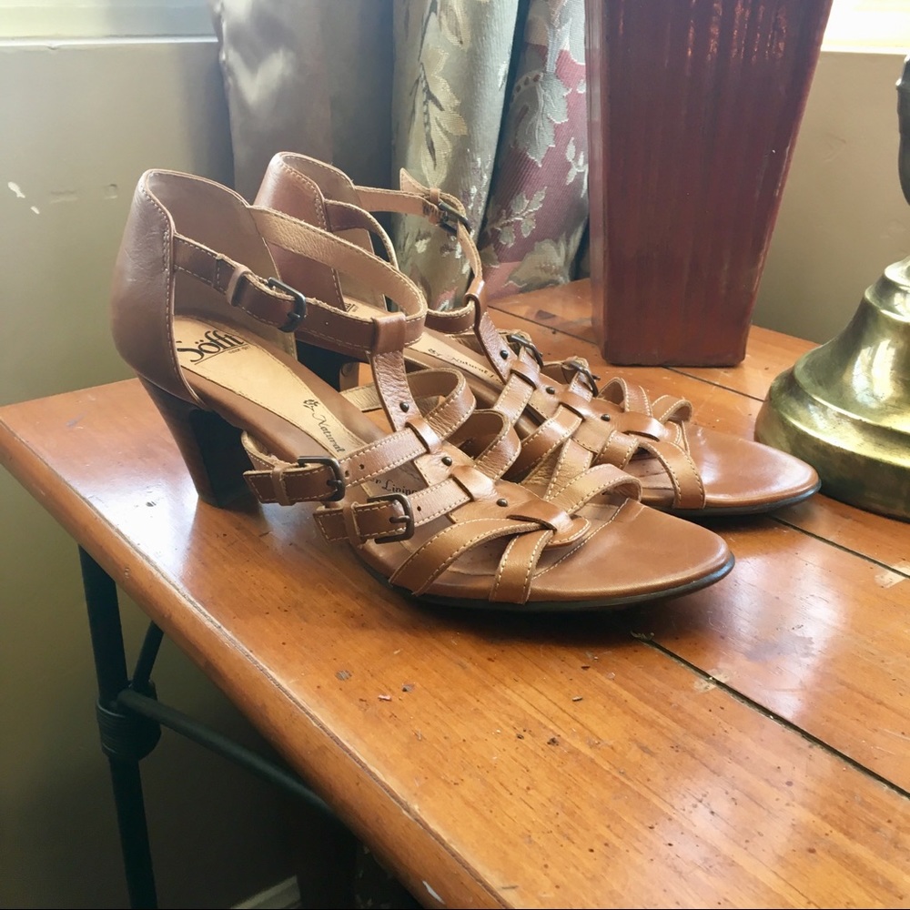 Sofft Brown Leather Caged / Strappy Heels